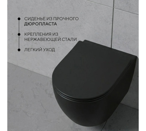 Унитаз подвесной Lauter Augsburg 21109EC + 21901001 + 219702F черный матовый с кнопкой смыва белый