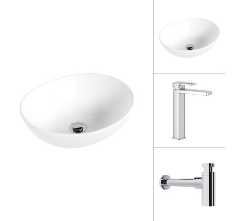 Умывальник Lauter 21652 + Cascade 21СК0655C с сифоном 21635CH хром