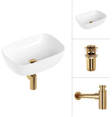 Умывальник Lauter 21493A + клапан 21190G + сифон 21635G золото