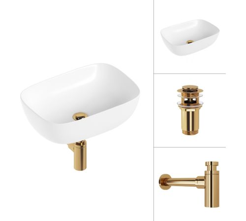 Умывальник Lauter 21493A + клапан 21190G + сифон 21635G золото
