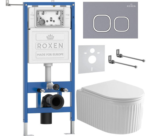 Унитаз подвесной Roxen Royal Matt в комплекте с инсталляцией StounFix Dual Fresh 6 в 1 968280 кнопка: серый бетон