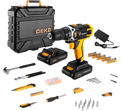 Дрель-шуруповерт Deko DKCD20FU-Li SET 195 063-4135 с 2-мя АКБ, кейс, набор оснастки