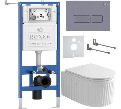 Унитаз подвесной Roxen Royal Matt в комплекте с инсталляцией StounFix Dual Fresh 6 в 1 968226 кнопка: серый бетон