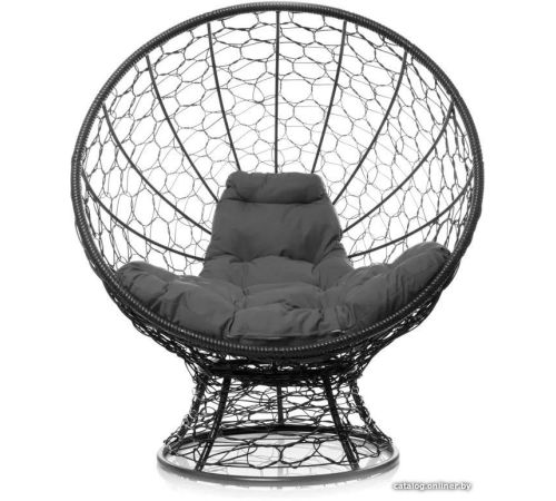 Кресло M-Group Кокос на подставке 11590409 черный ротанг/серая подушка