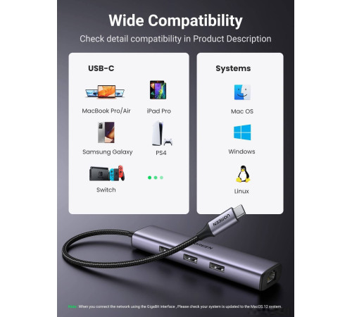USB-хаб  Ugreen CM475 USB C to Ethernet 60600