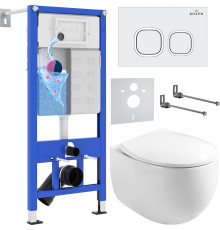 Унитаз подвесной Roxen Egg в комплекте с инсталляцией StounFix Dual Fresh 6 в 1 964077 кнопка: белый глянец