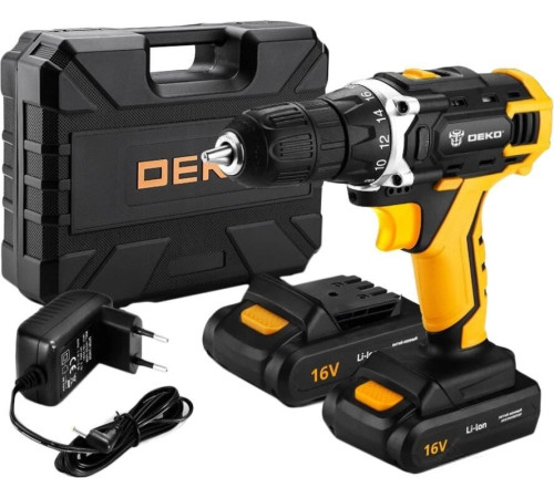Дрель-шуруповерт Deko DKCD16FU-Li 063-4099 с 2-мя АКБ, кейс, набор оснастки