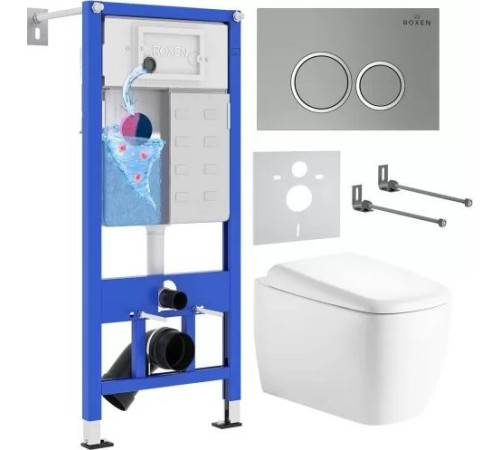 Унитаз подвесной Roxen Martin в комплекте с инсталляцией StounFix Dual Fresh 6 в 1 968510 кнопка: хром - матовый