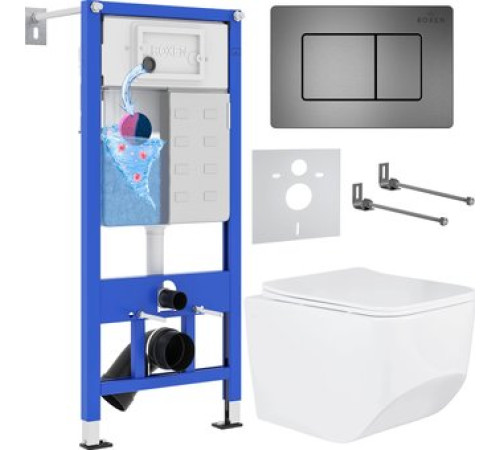 Унитаз подвесной Roxen Boro One Rimless 6 в 1 StounFix Dual Fresh 621774 оружейная сталь/металл