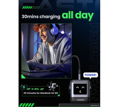Сетевое зарядное Ugreen Nexode RG 65W CD361 черный/серый