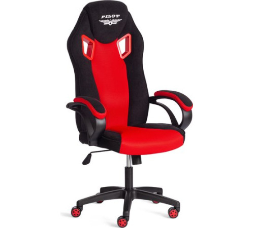 Игровое геймерское кресло TetChair Pilot флок/ткань черный/черный/красный