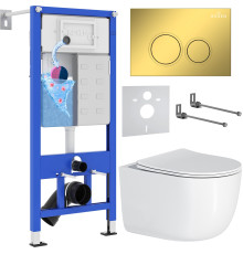 Унитаз подвесной Roxen Vortex в комплекте с инсталляцией StounFix Dual Fresh 6 в 1 968046 кнопка: золото глянцевое