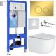 Унитаз подвесной Roxen Vortex в комплекте с инсталляцией StounFix Dual Fresh 6 в 1 968046 кнопка: золото глянцевое