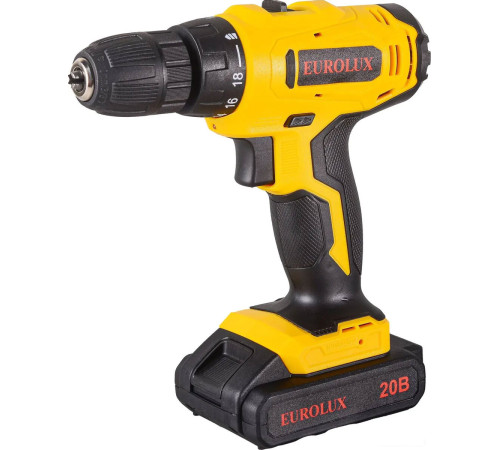 Дрель-шуруповерт Eurolux ДА-20/2Li 72/14/52 с 2-мя АКБ, кейс