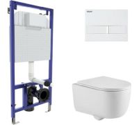 Унитаз подвесной Berges Wasserhaus Tornas Rimless + Visam Slim 525 EX-043408 с кнопкой, с сиденьем
