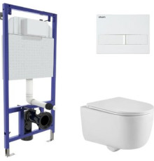 Унитаз подвесной Berges Wasserhaus Tornas Rimless + Visam Slim 525 EX-043408 с кнопкой, с сиденьем