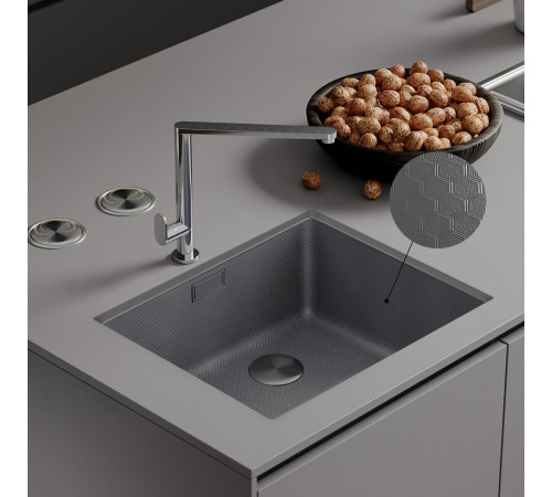 Кухонная мойка Roxen Uno 560210-54S под столешницу сатин/текстурная поверхность ролл-мат, дозатор, сифон