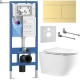 Унитаз подвесной Roxen Antares Tornado Long в комплекте с инсталляцией StounFix Dual Fresh 6 в 1 868465 кнопка: брашированное золото матовая