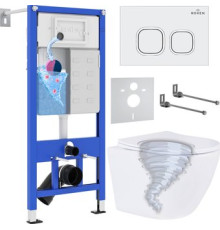 Унитаз подвесной Roxen Antares Tornado Long в комплекте с инсталляцией StounFix Dual Fresh 6 в 1 868432 кнопка: белый глянцевая