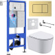 Унитаз подвесной Roxen Simple compact в комплекте с инсталляцией StounFix Dual Fresh 6 в 1 968480 кнопка: брашированное золото