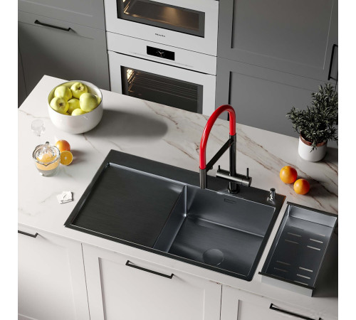 Кухонная мойка Roxen Vespa 560230-70RB PVD графит с коландером и дозатором