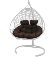 Подвесное кресло M-Group Для двоих Люкс 11510105 белый ротанг/коричневая подушка