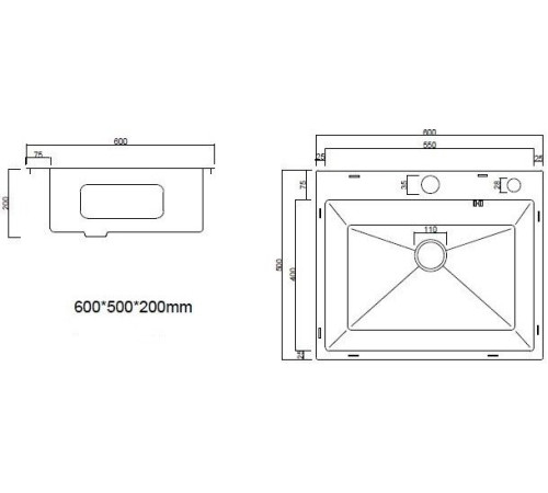 Кухонная мойка ARFEKA Eco AR 600*500 Black PVD Nano Decor Millet Grains