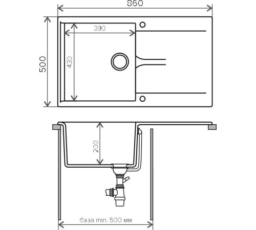 Кухонная мойка Polygran Gals-860 серый 14