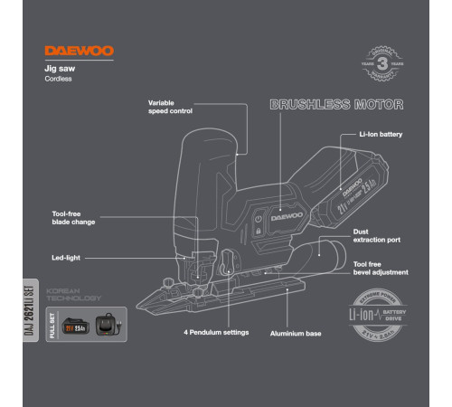 Электролобзик Daewoo Power DAJ 2621Li Set с 1-им АКБ