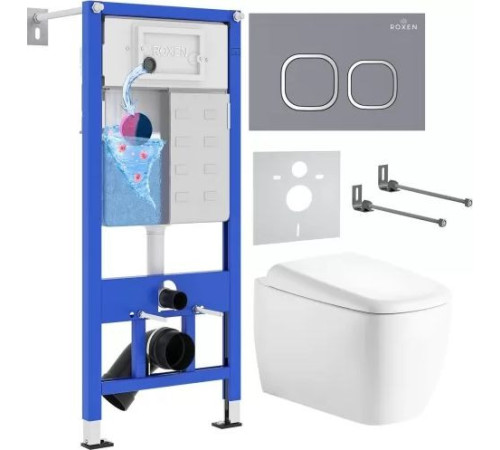 Унитаз подвесной Roxen Martin в комплекте с инсталляцией StounFix Dual Fresh 6 в 1 968519 кнопка: серый бетон