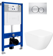 Унитаз подвесной Lauter Nuremberg 21811 + 21901001 белый, с кнопкой смыва 219703E сатин