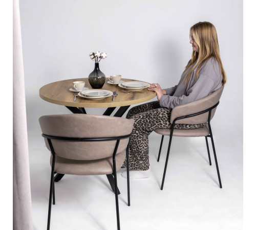 Стул с подлокотниками Алвест AV 433 песочная замша Kiprus 03/черный