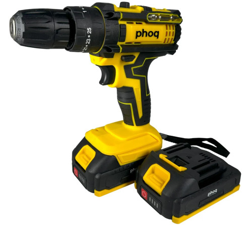 Ударная дрель-шуруповерт PHOQ DYDB1-1 с 2-мя АКБ, кейс
