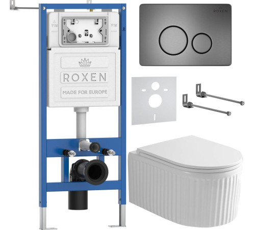 Унитаз подвесной Roxen Royal Matt в комплекте с инсталляцией StounFix Dual Fresh 6 в 1 968283 кнопка: оружейная сталь