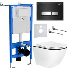 Унитаз подвесной Roxen Antares Black в комплекте с инсталляцией StounFix Dual Fresh 6 в 1 964974 кнопка: черное стекло