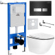 Унитаз подвесной Roxen Antares Black в комплекте с инсталляцией StounFix Dual Fresh 6 в 1 964974 кнопка: черное стекло