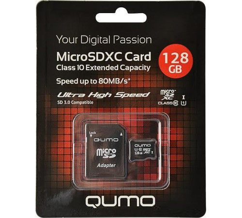 Карта памяти QUMO QM128GMICSDXC10U1 microSDXC 128GB + адаптер