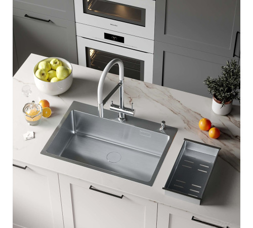 Кухонная мойка Roxen Simple 560220-70 сатин с коландером и дозатором