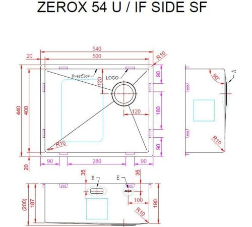 Кухонная мойка ZorG Zerox 54 U / IF Side SF PVD Gold