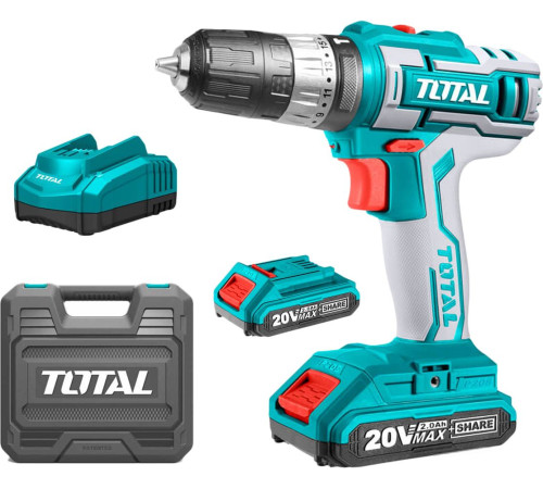 Ударная дрель-шуруповерт Total TIDLI200215 с 2-мя АКБ, кейс