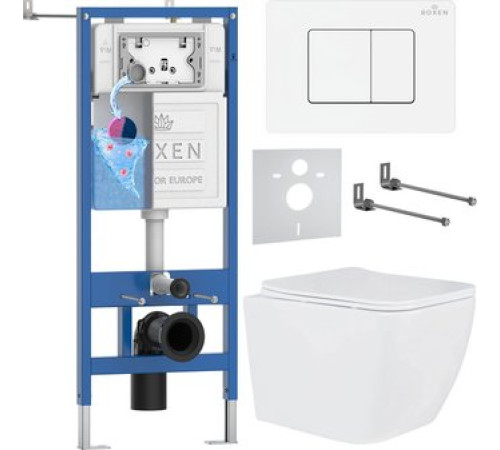 Унитаз подвесной Roxen Cube Tornado в комплекте с инсталляцией StounFix Dual Fresh 6 в 1 868628 кнопка: брашированное золото матовая