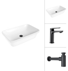 Умывальник Lauter 21370 + Sky 21СК533BS с сифоном 21635B черный матовый