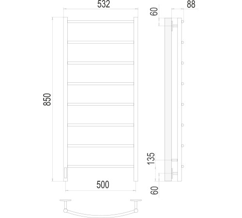 Полотенцесушитель TERMINUS Классик П8 500x850 бп электро хром