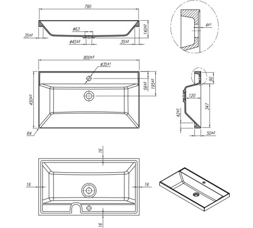 Умывальник Roxen Mila 80 gray 3001180-DG