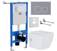 Унитаз подвесной Roxen Cube bidet в комплекте с инсталляцией StounFix Dual Fresh 6 в 1 966426 кнопка: серый бетон