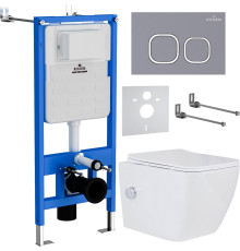 Унитаз подвесной Roxen Cube bidet в комплекте с инсталляцией StounFix Dual Fresh 6 в 1 966426 кнопка: серый бетон