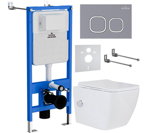 Унитаз подвесной Roxen Cube bidet в комплекте с инсталляцией StounFix Dual Fresh 6 в 1 966426 кнопка: серый бетон