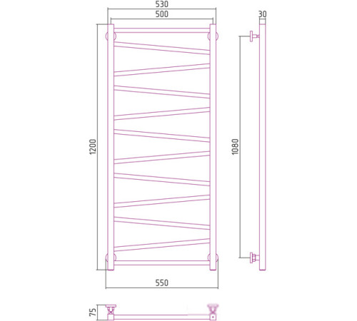 Полотенцесушитель Сунержа Сирокко 1200х500 00-0253-1250
