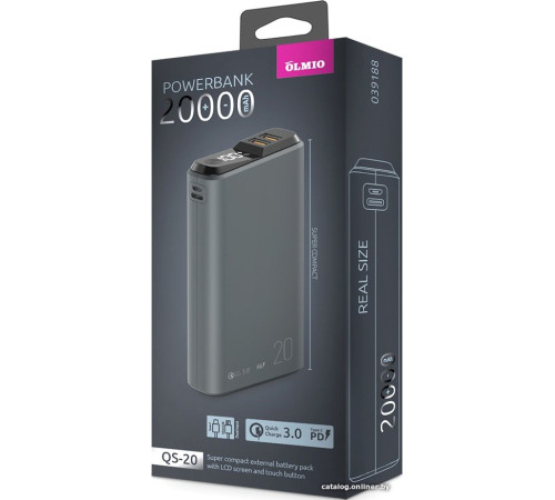 Внешний аккумулятор Olmio QS-20 20000mAh темно-серый