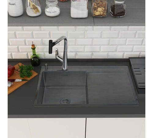 Кухонная мойка Roxen Vespa 560230-70LB PVD графит с коландером и дозатором